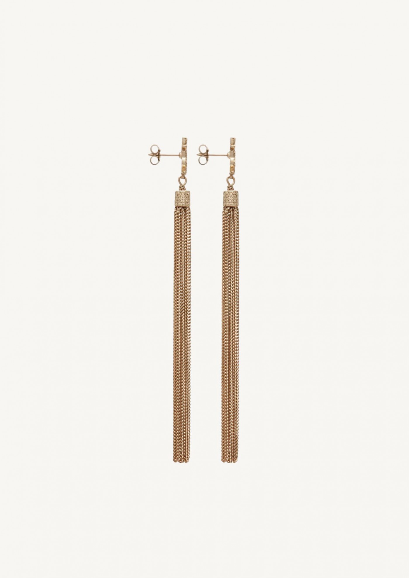 EARRINGS LOULOU WITH POMPOM CHAINS IN LIGHT GOLDEN BRASS