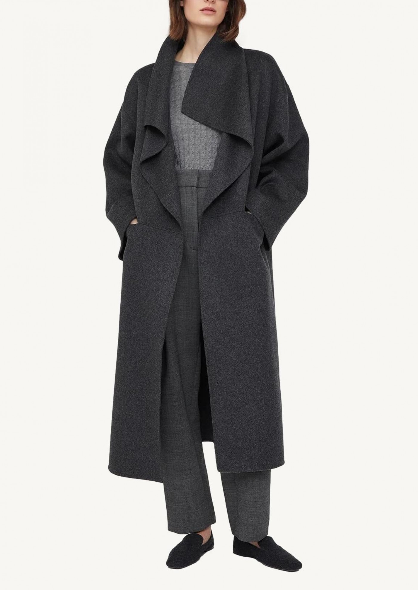Signature wool cashmere coat dark grey mélange
