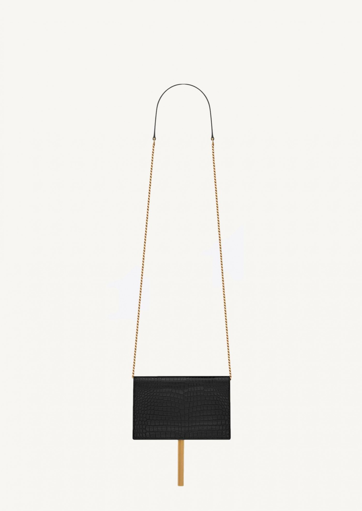 Kate chain wallet with shiny crocodile embossed leather pompom