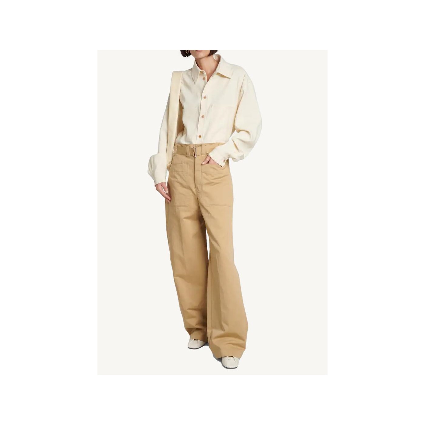 Belted high-rise wide-leg pants