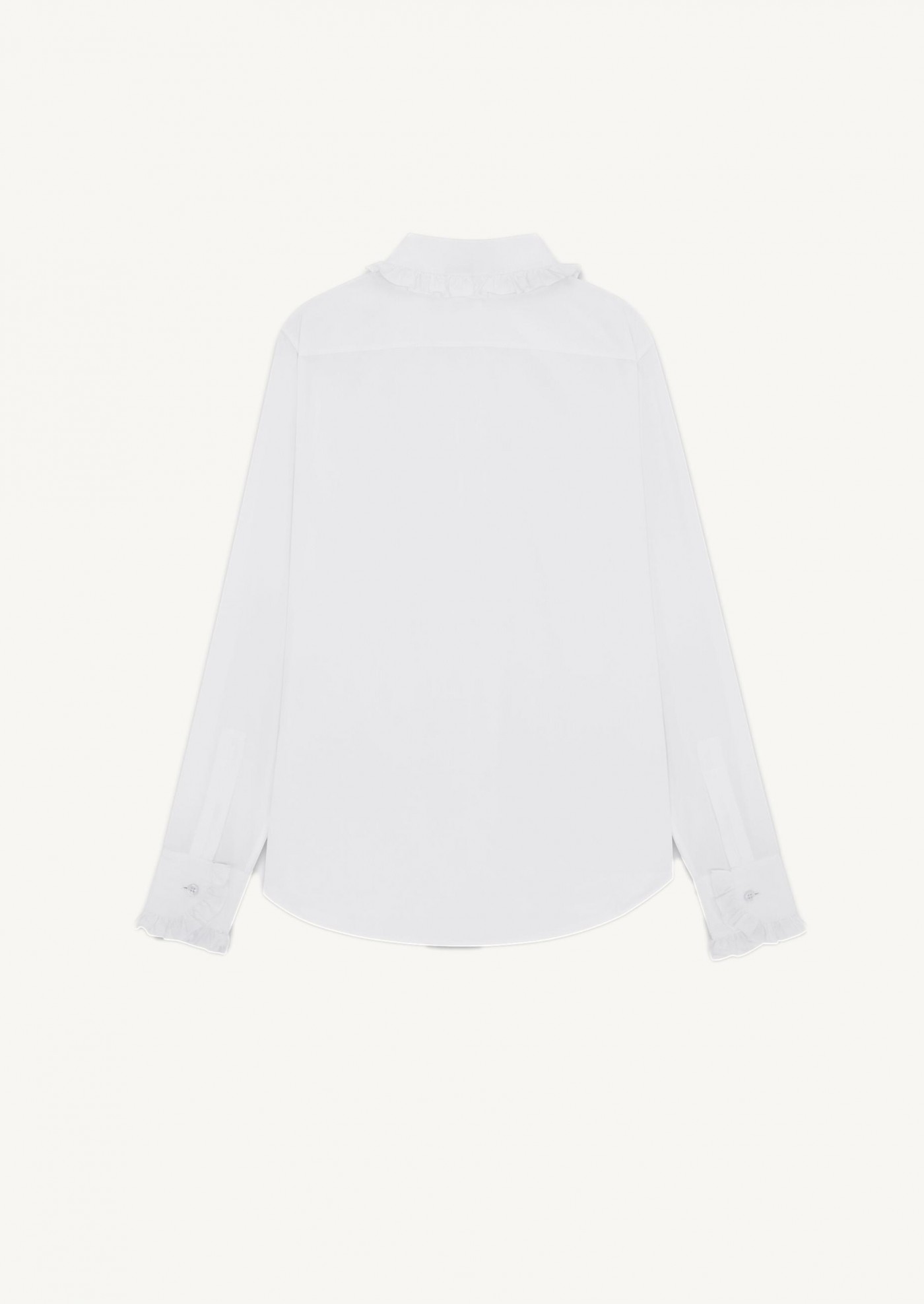 Ruffled shirt in white cotton poplin