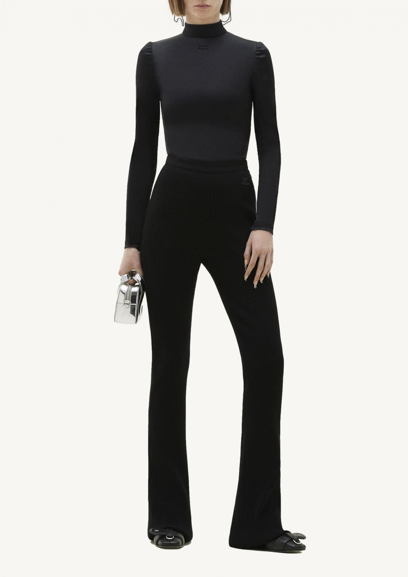 Pantalon zip côtelé noir