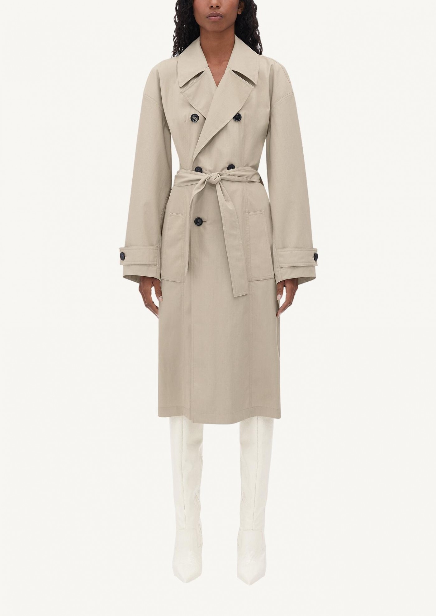 Beige cotton and nylon trench coat