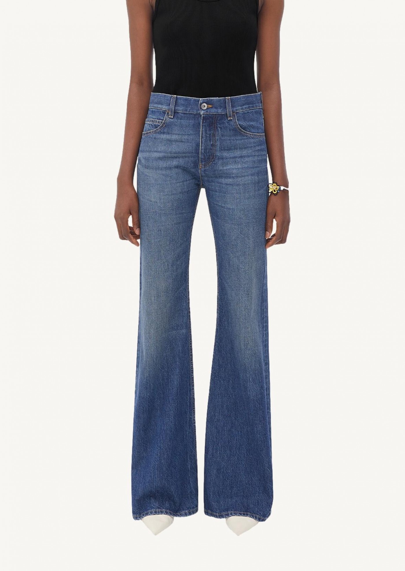 Blue mid-rise flared jeans