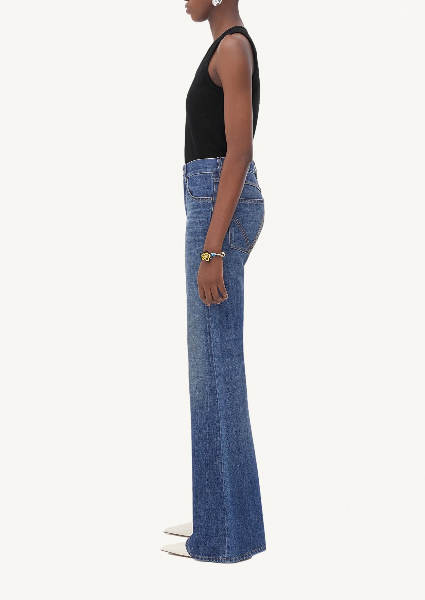 Jean évasé à taille mi-haute bleu