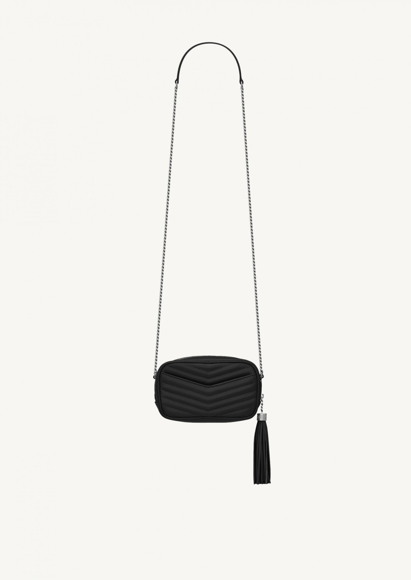 Mini lou en cuir matelassé embossé grain de poudre noir et argent
