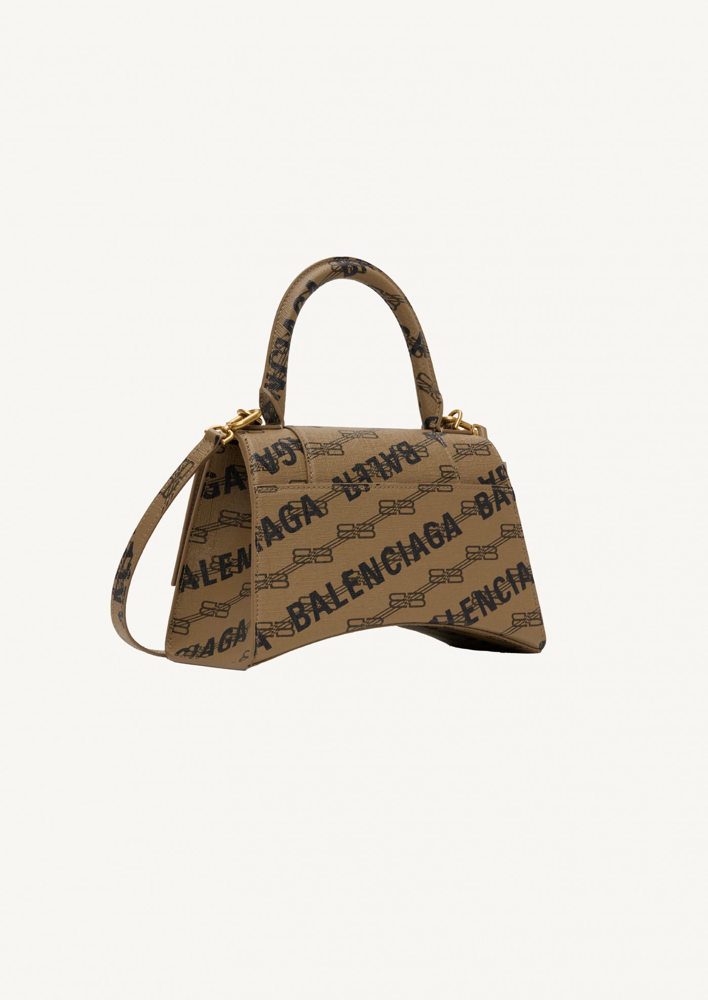 Petit sac à main Hourglass en toile enduite BB Monogram beige et marron, quincaillerie en or vieilli