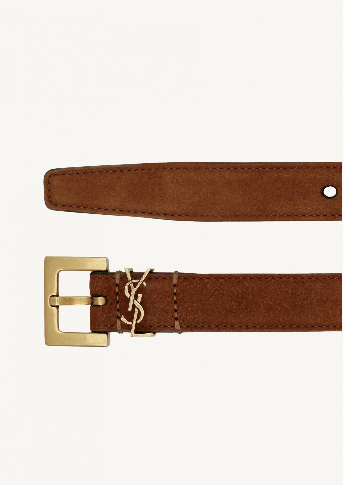 Cassandra fine belt in brick suede with gold finish