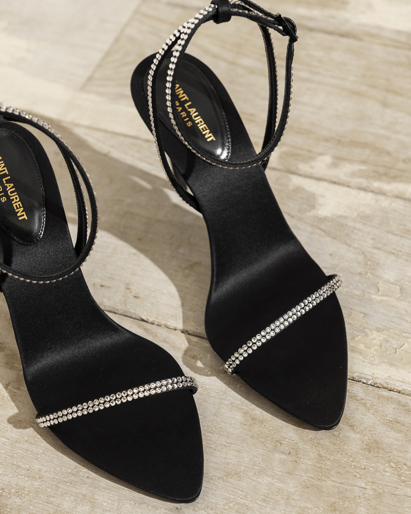 Georgia 90 Crystal Embellished Sandals in Black  Saint Laurent  Mytheresa