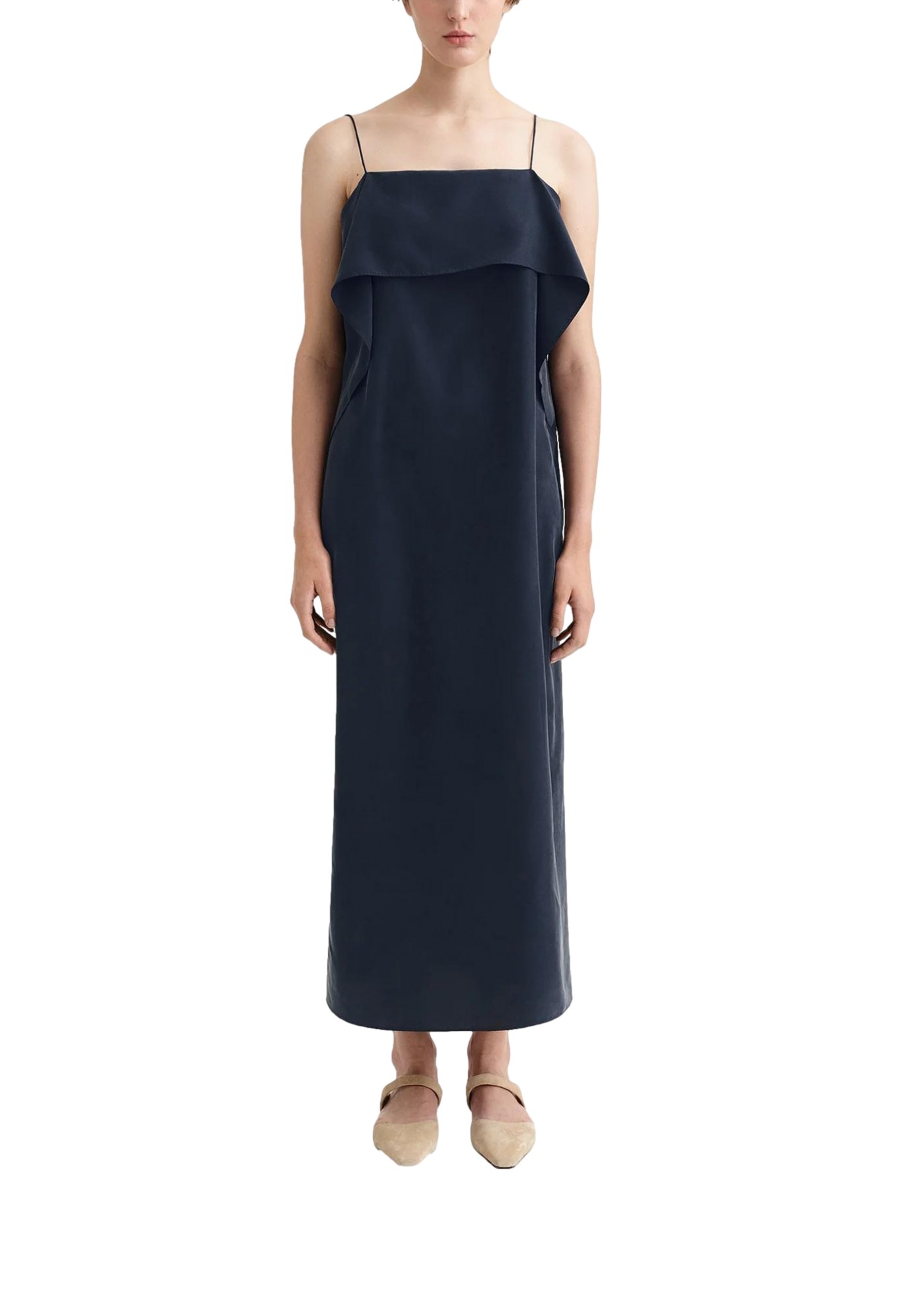 Draped silk cami dress navy