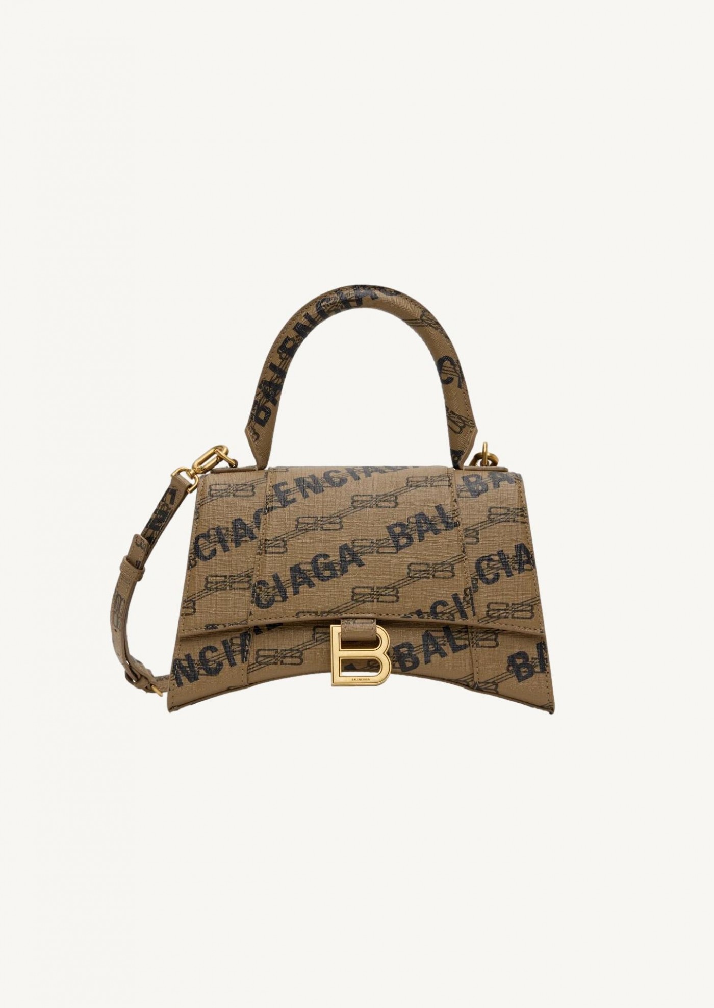 Hourglass Handbag in beige and brown BB Monogram coated canvas, aged-gold hardware - Balenciaga | Département Féminin