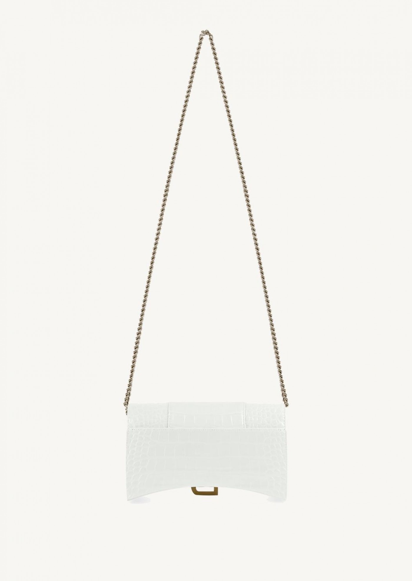 women's hourglass wallet on chain crocodile embossed in white