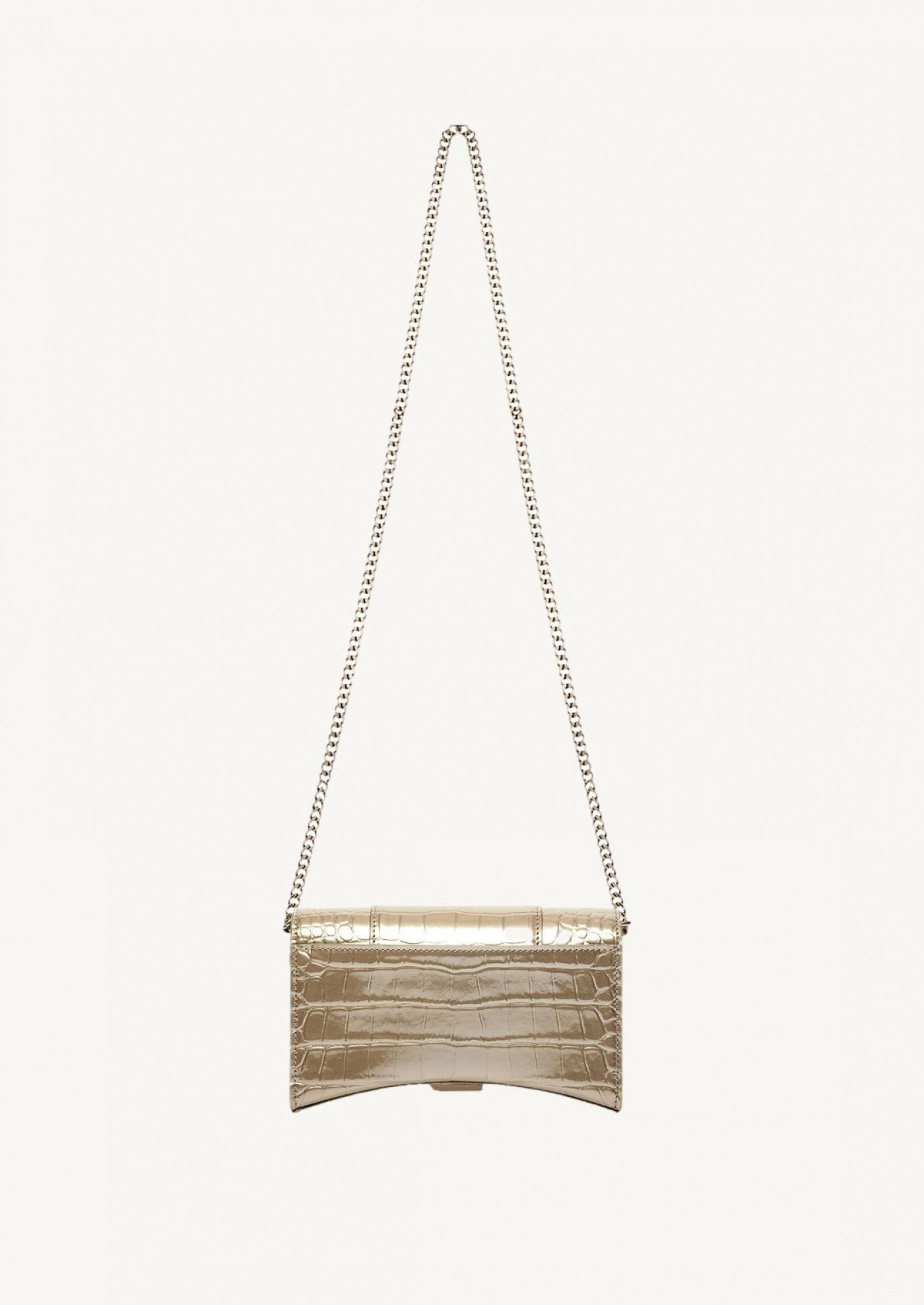 women's hourglass wallet on chain metallized crocodile embossed in gold