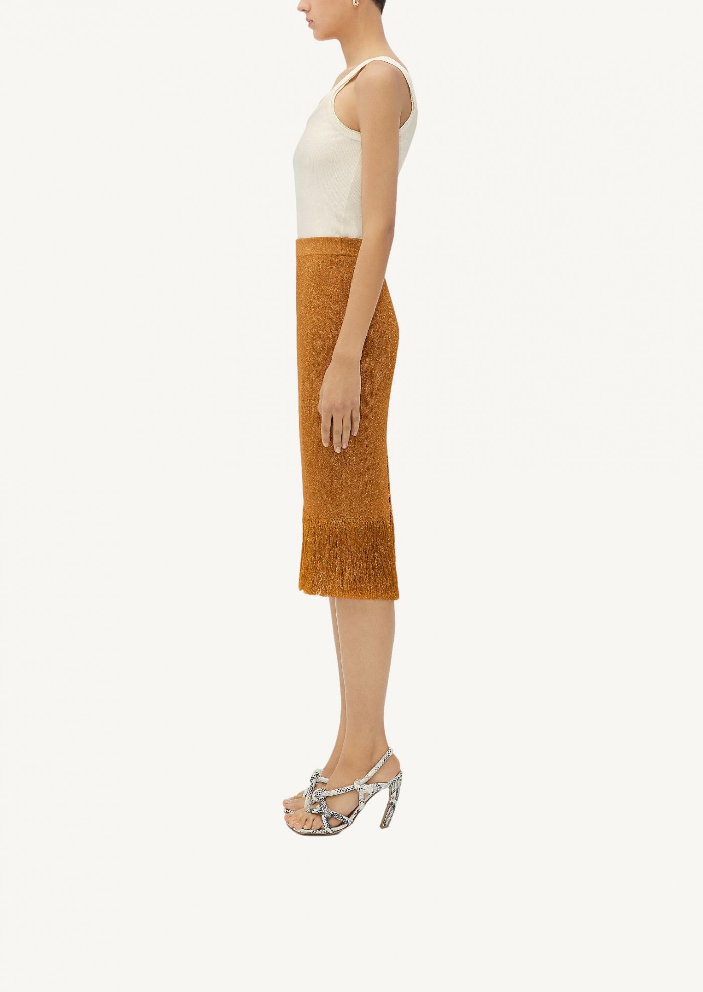 golden ribbed lurex midi skirt