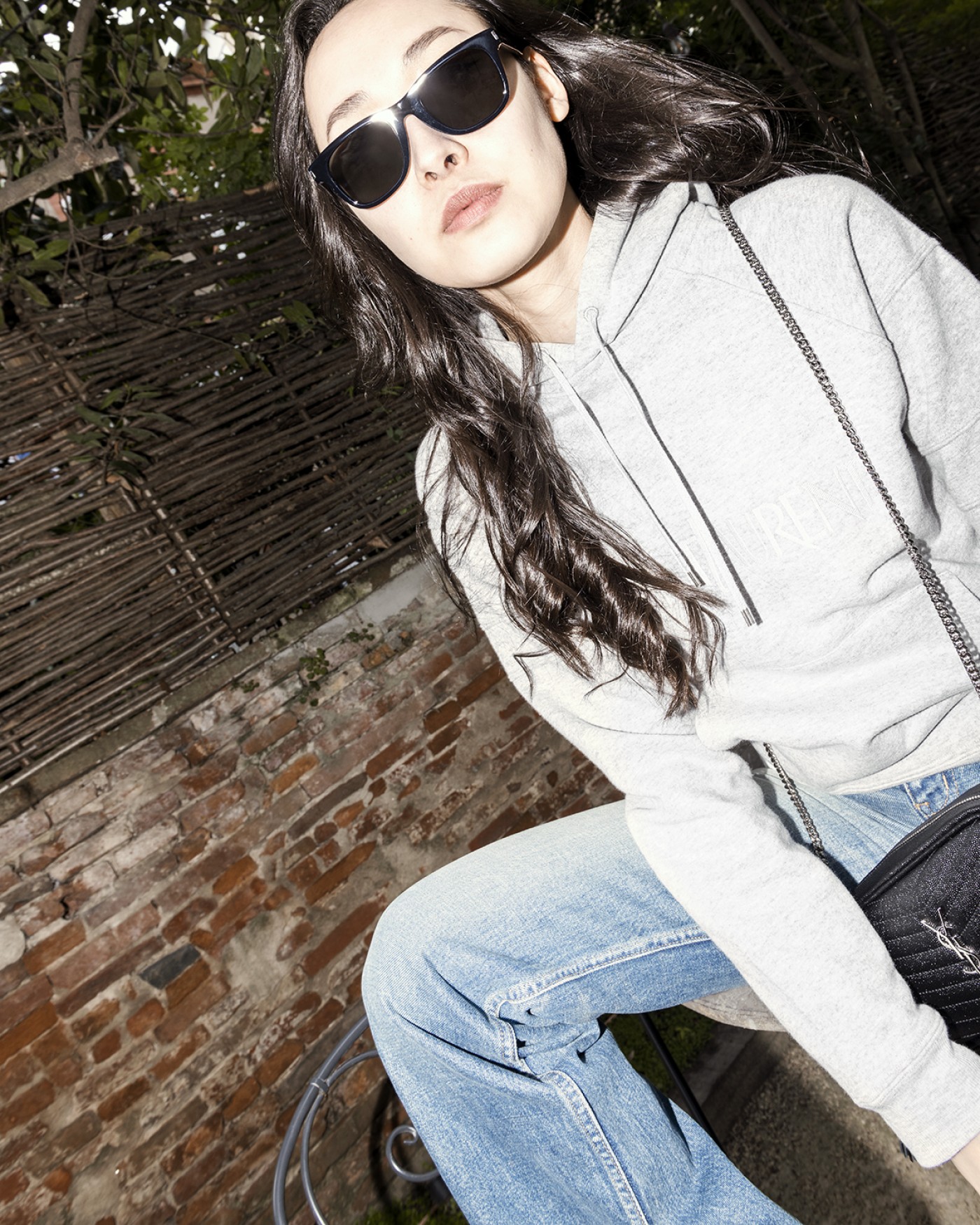 Saint Laurent grey embroidered hoodie