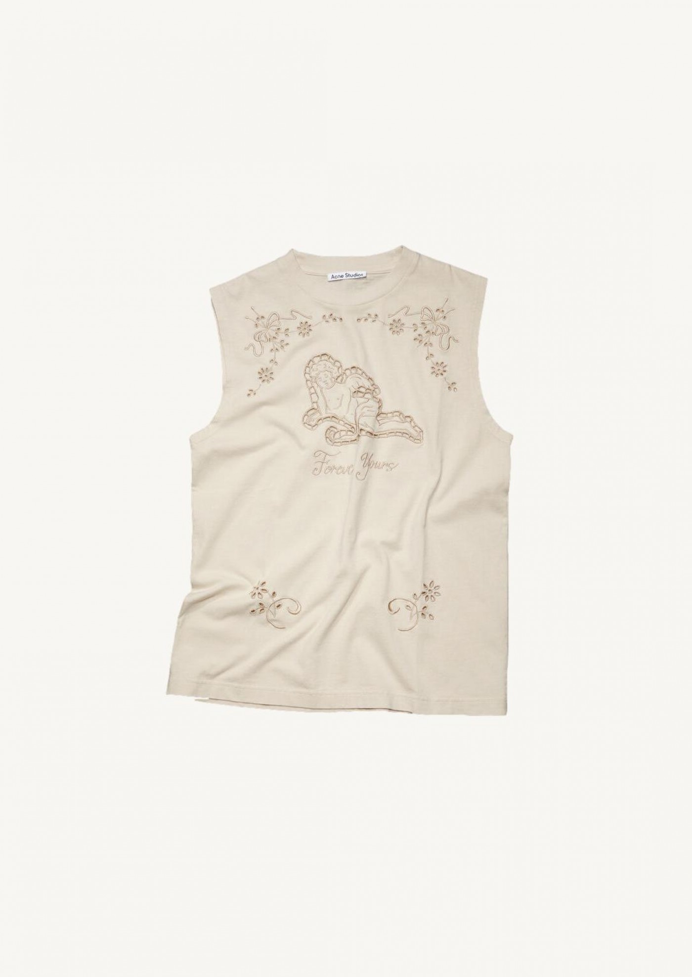 T-shirt sans manches brodé beige