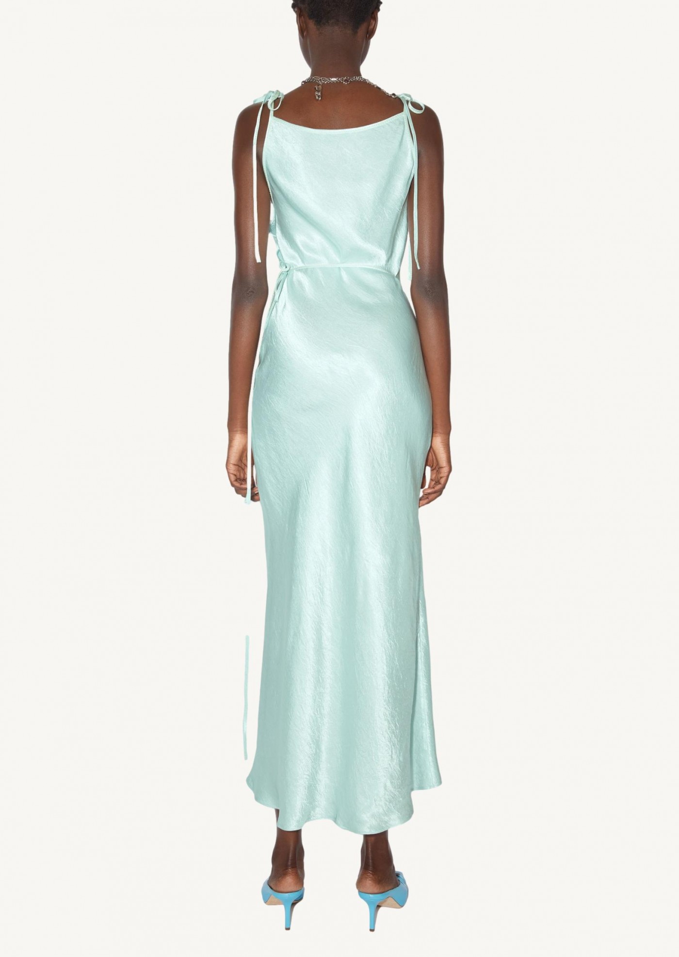 Mint green satin wrap dress