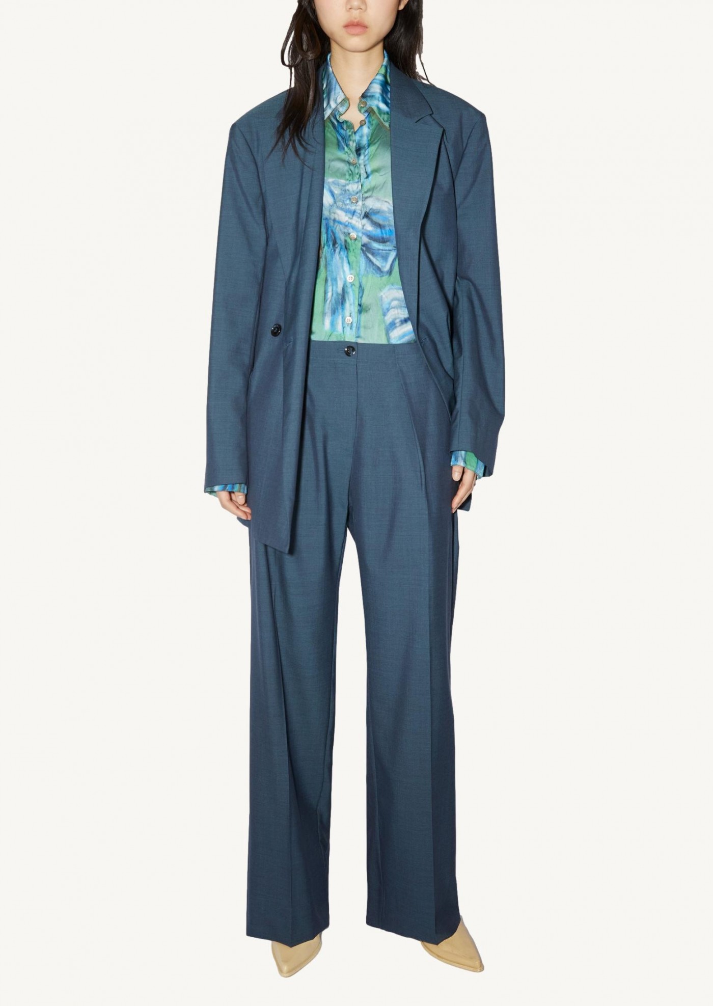 Blue double-breasted suit jacket