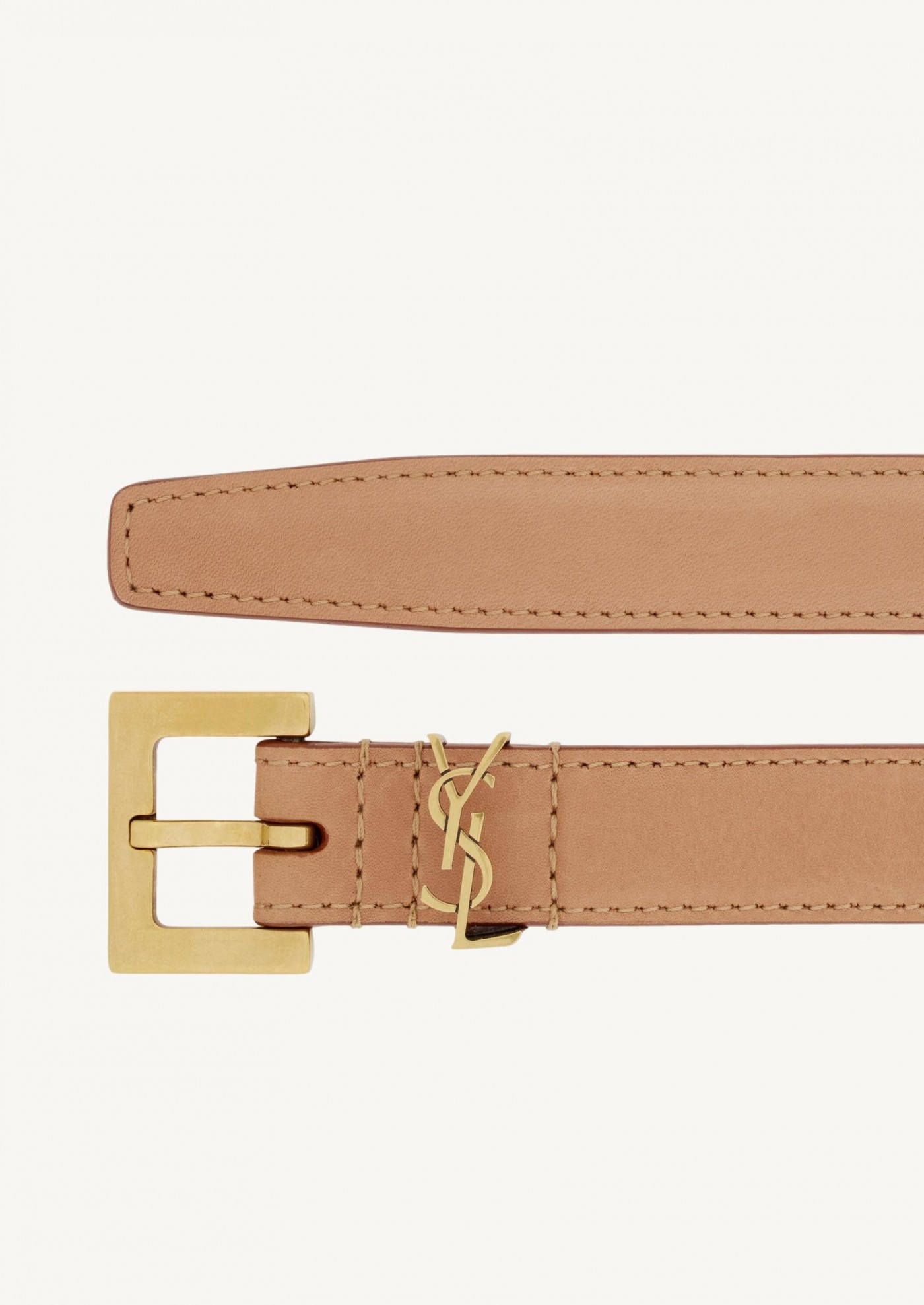 Ceinture fine cassandre à boucle carrée en cuir à tannage végétal beige