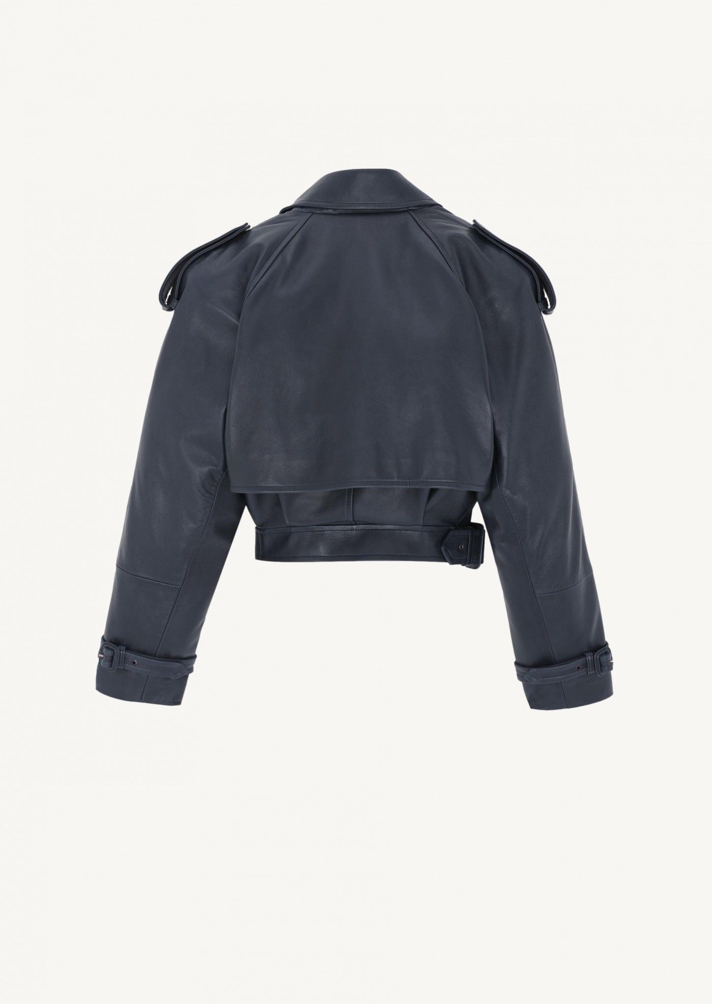 Trench court en cuir d'agneau bleu foncé