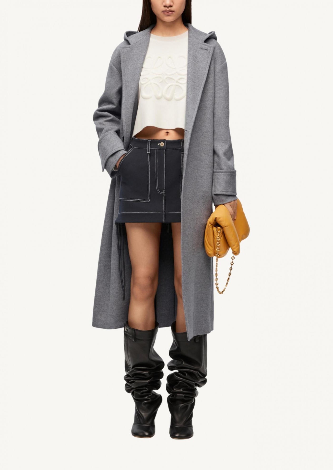 Hooded coat in wool and cashmere grey