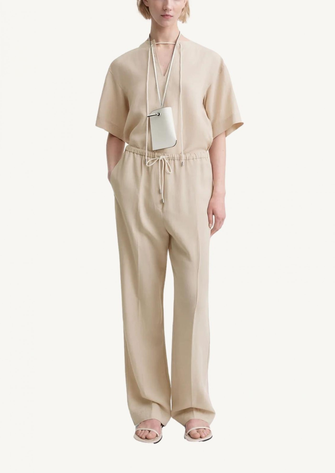 Press-Creased drawstring trousers overcast beige