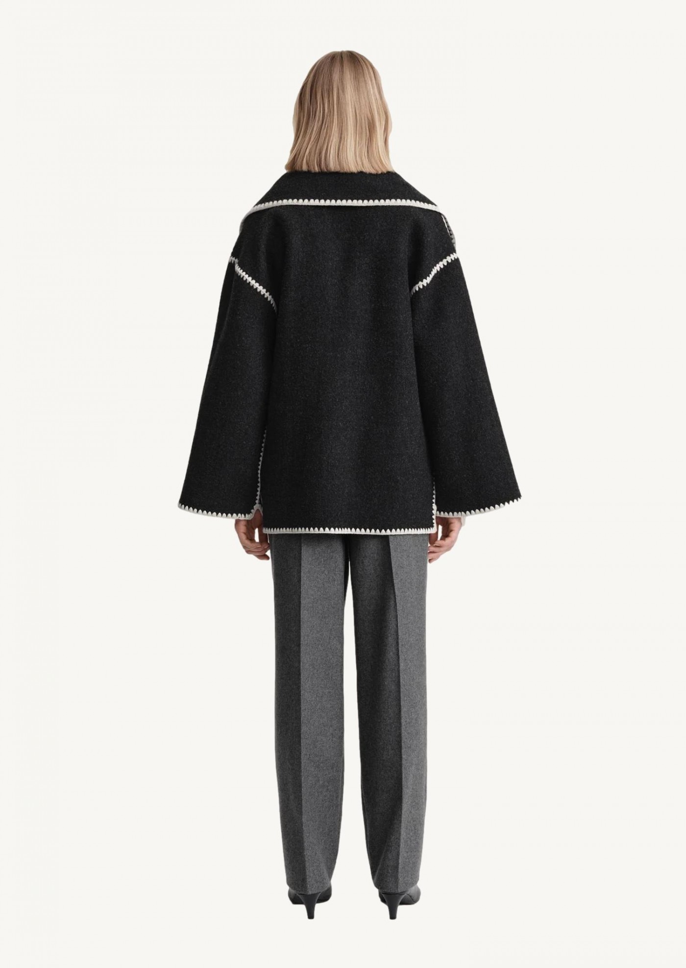 Embroidered scarf jacket dark grey mélange