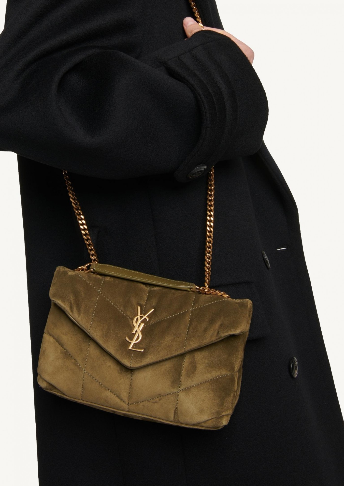 Saint Laurent Loulou Small Suede Shoulder Bag in Green