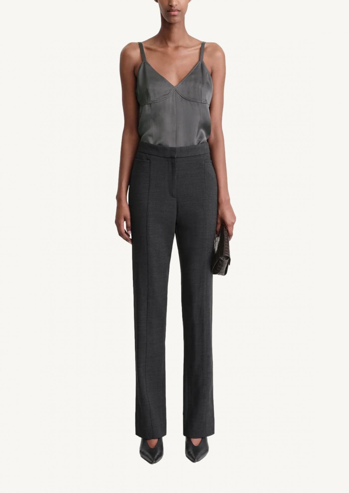 Slim crepe suit trousers charcoal mélange