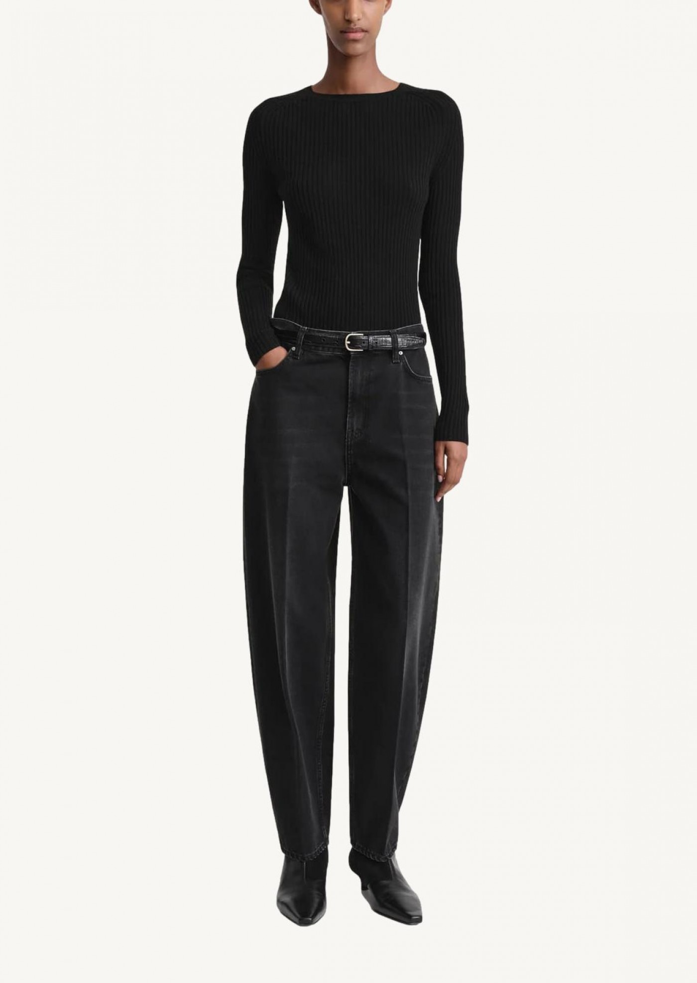 Ribbed merino top black
