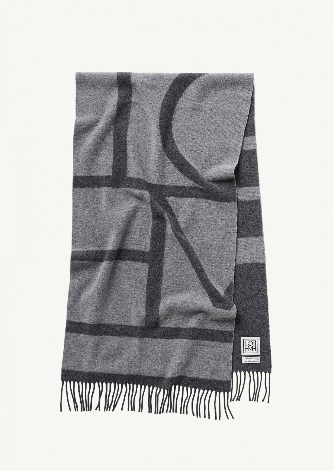 Monogram jacquard wool scarf dark grey mélange - Totême