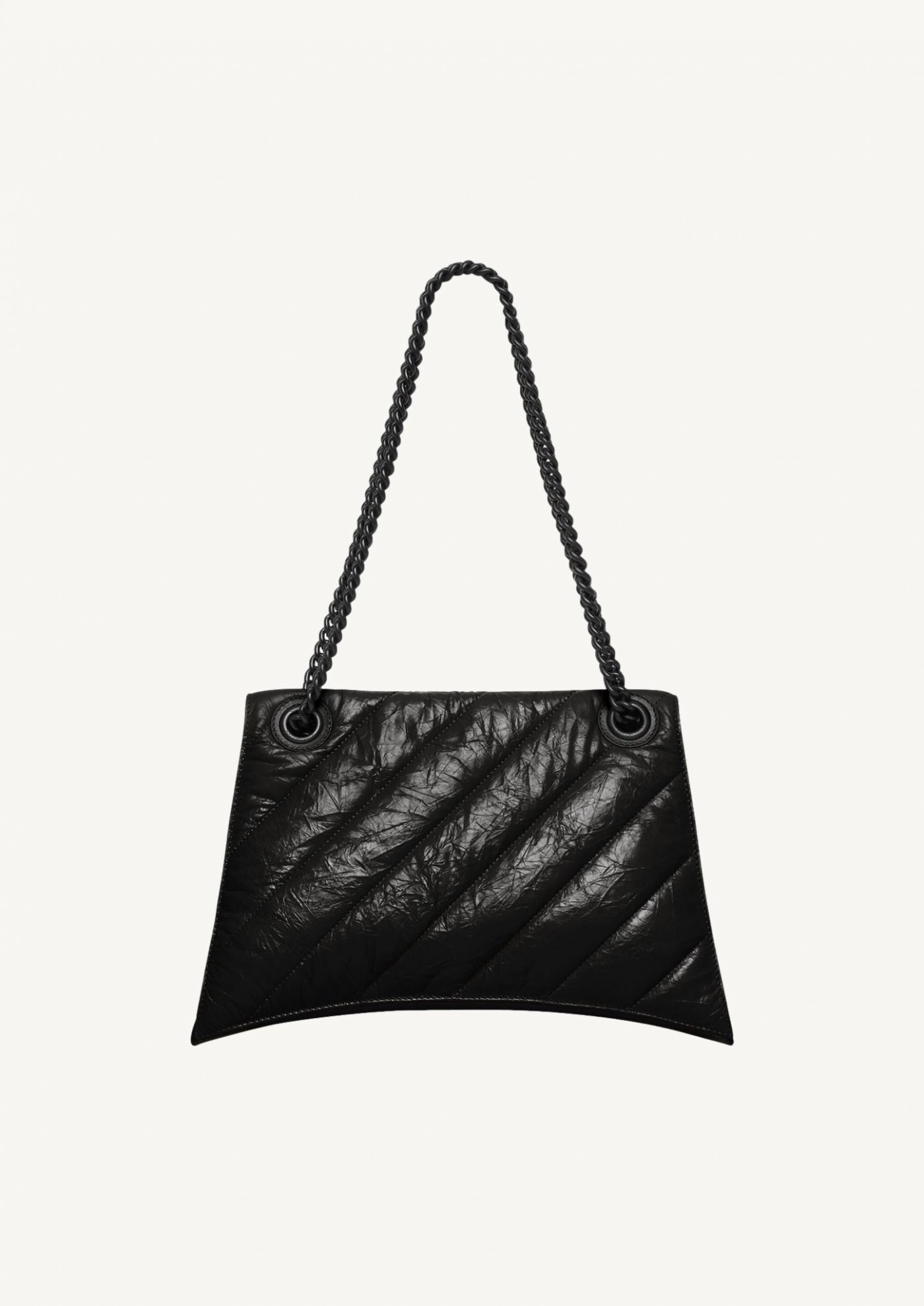 Quilted medium crush handle bag in black