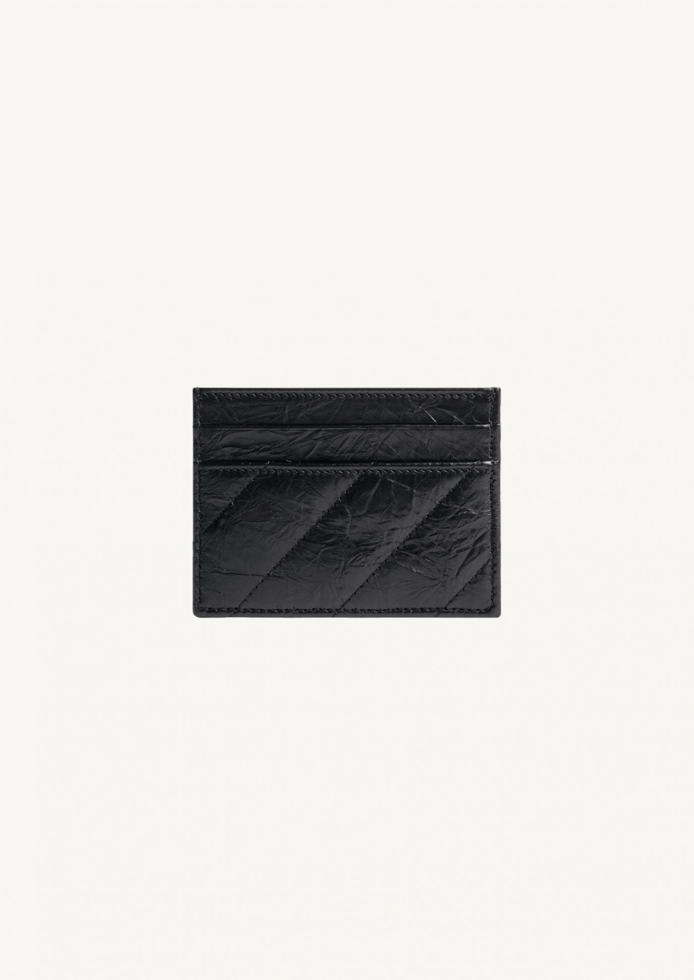 Porte-carte Crush en cuir de veau froissé noir matelassé