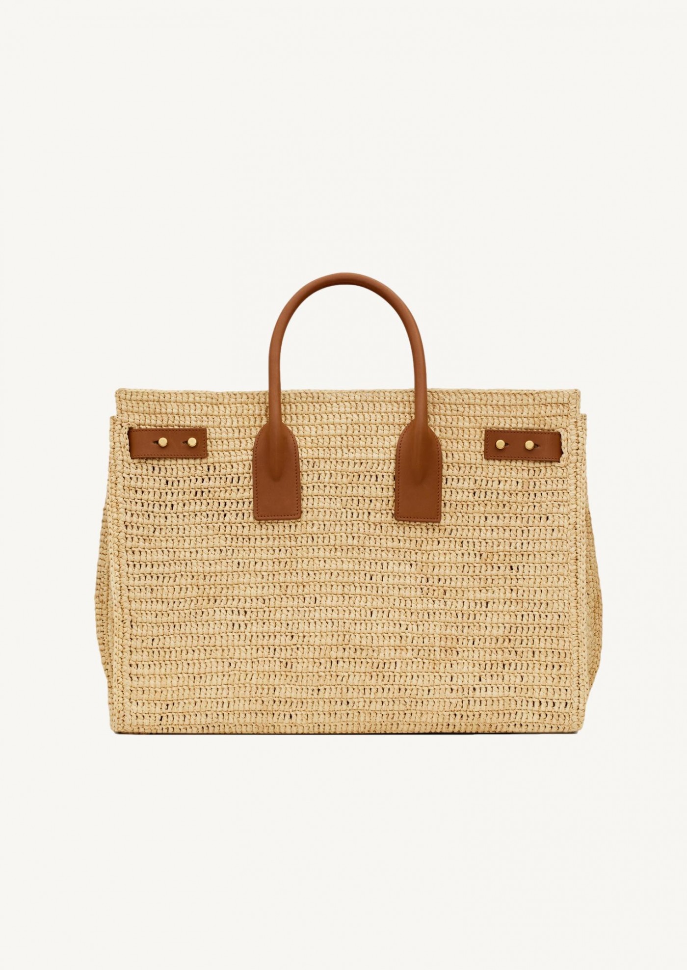 Medium soft day bag in raffia and vegetable-tanned leather