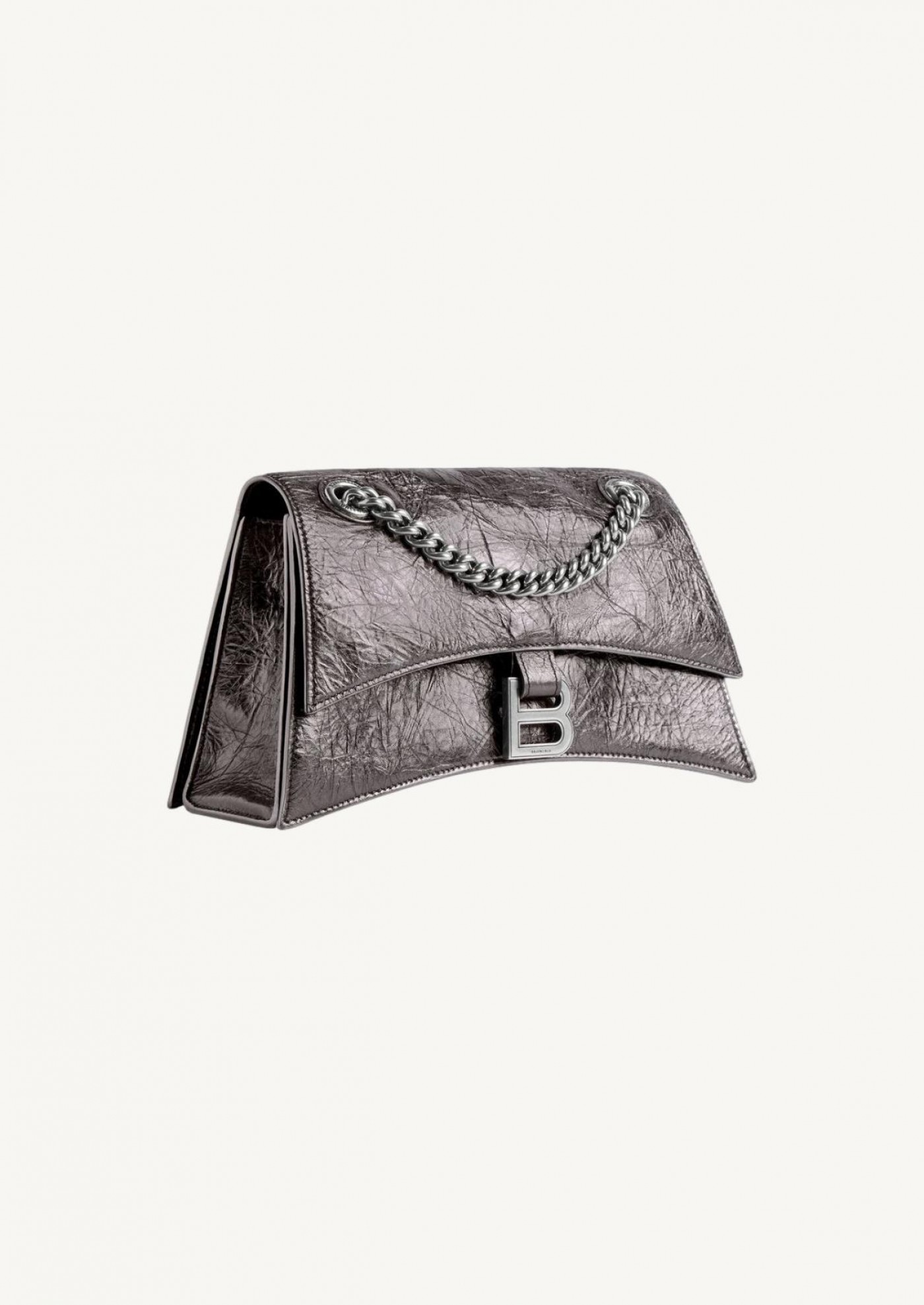 Women's crush small chain bag metallized in dark grey