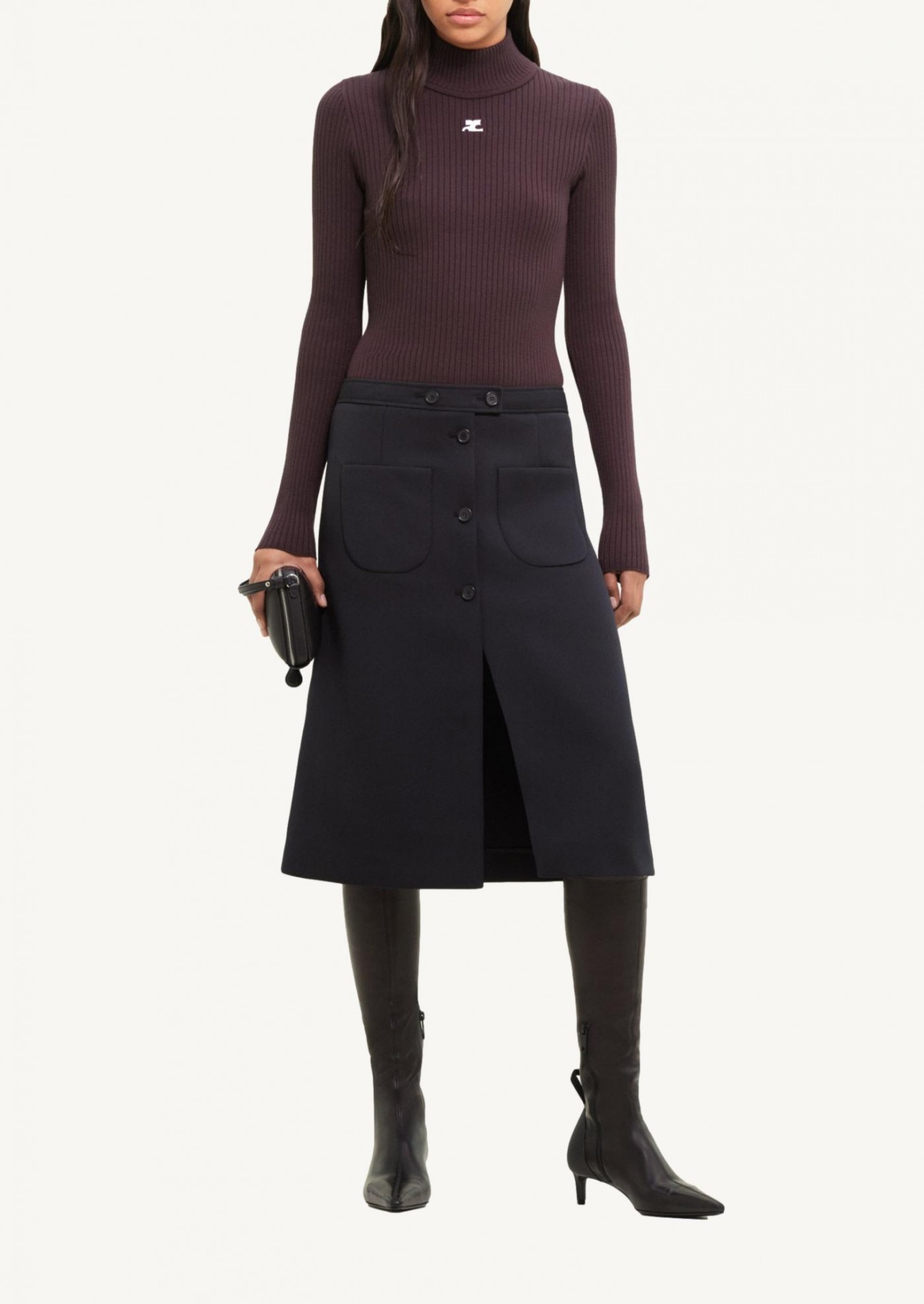 Pull mockneck rib sweater coffee