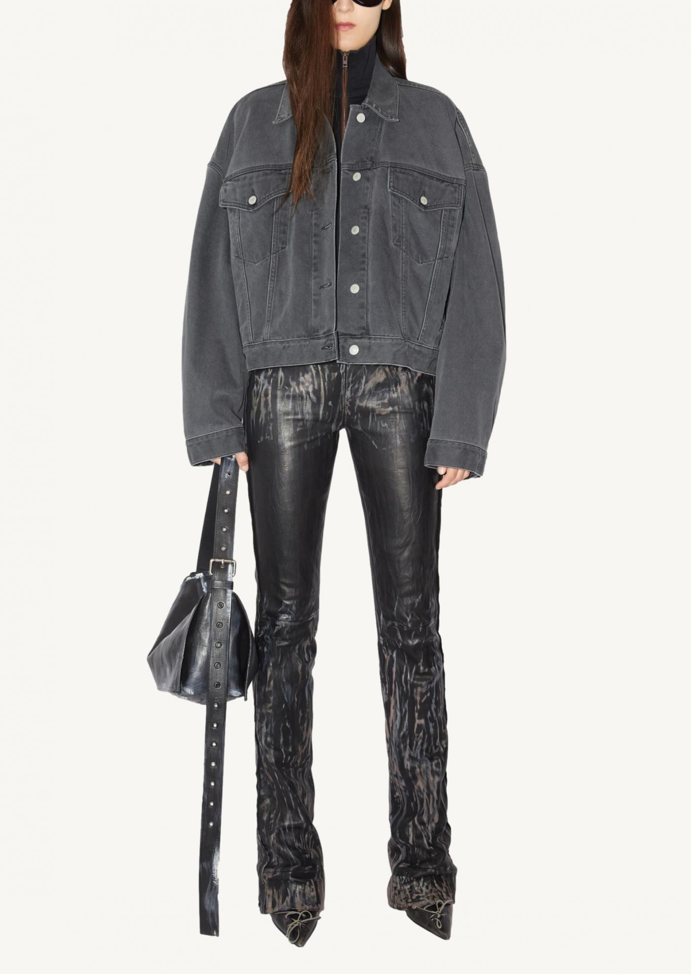 Denim jacket - relaxed cropped fit dark grey