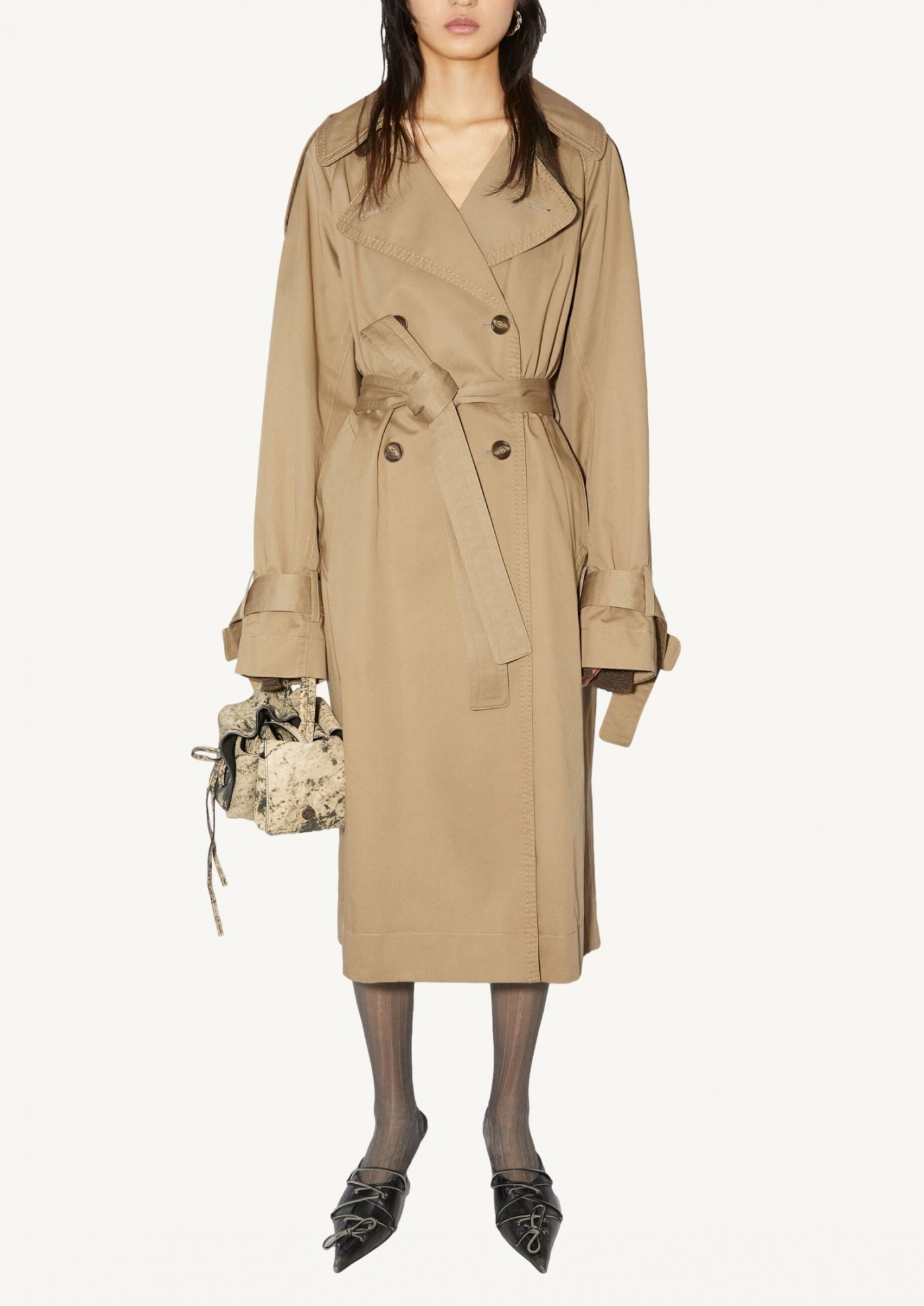 Double-breasted trench coat cold beige