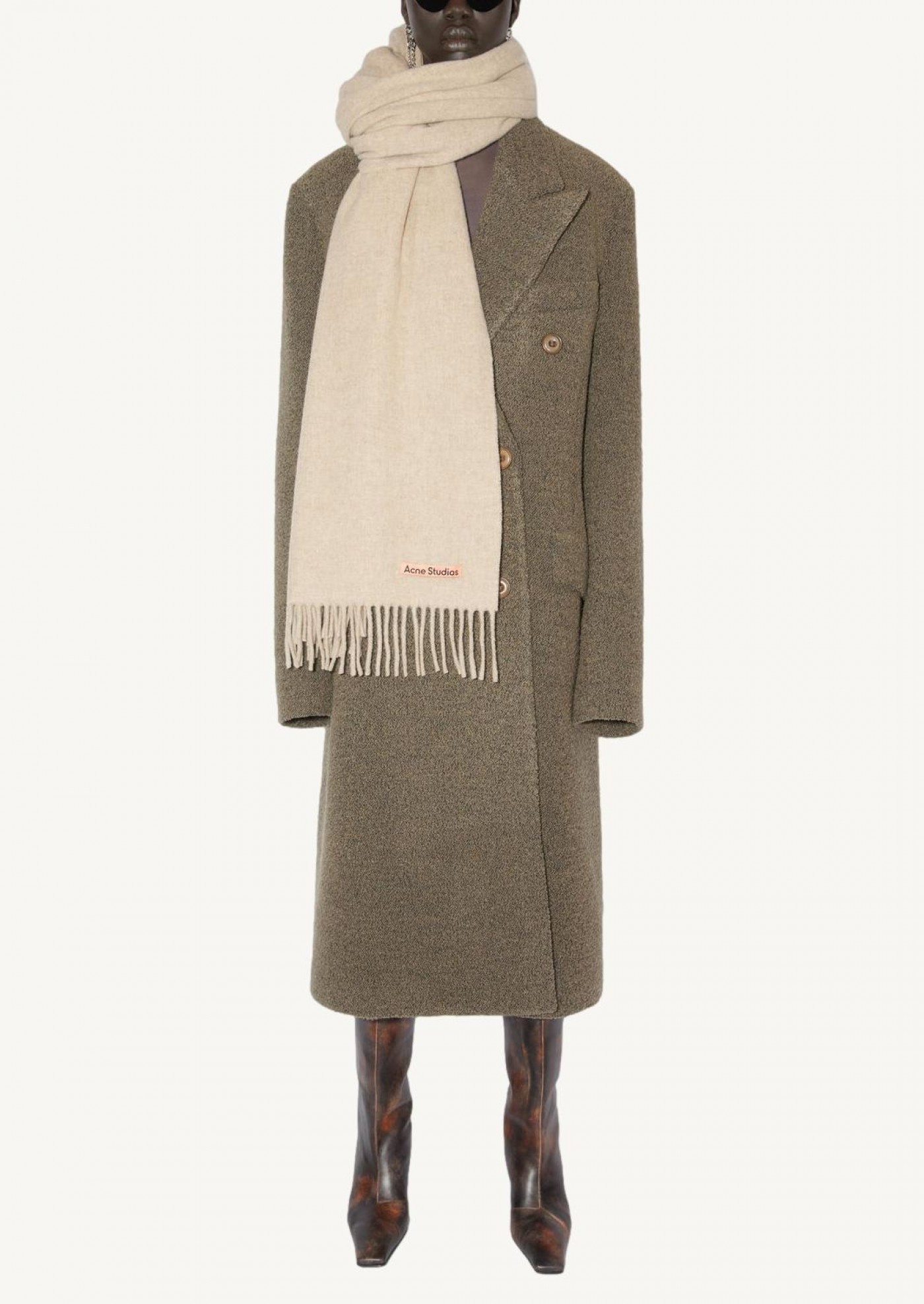 Echarpe oversize en laine à franges beige avoine chine