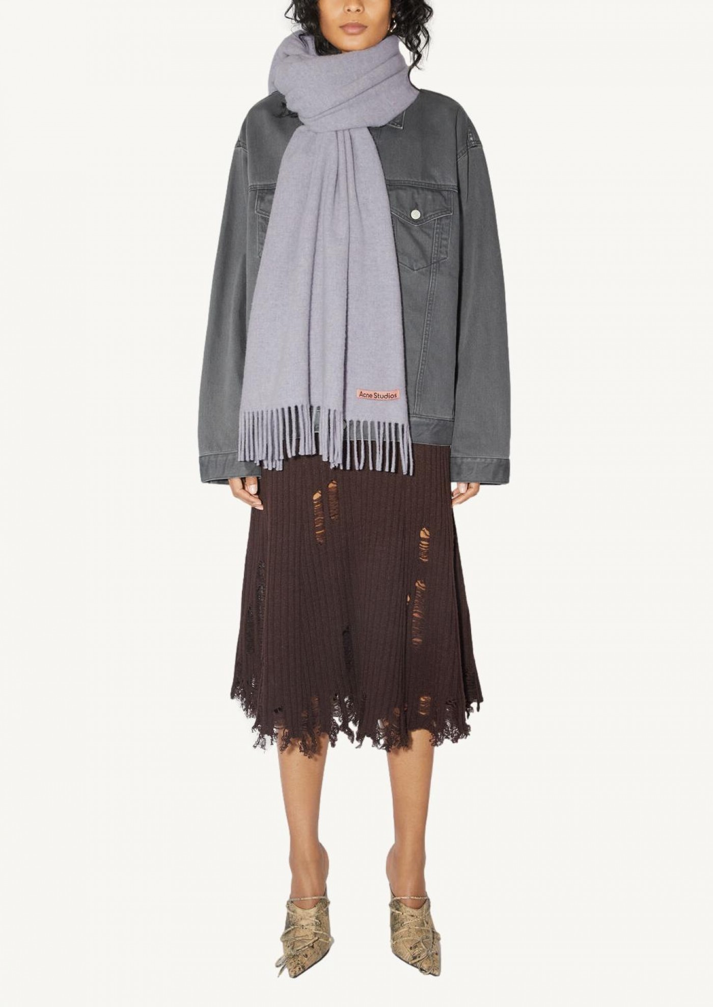 Fringe wool scarf - oversized powder blue melange