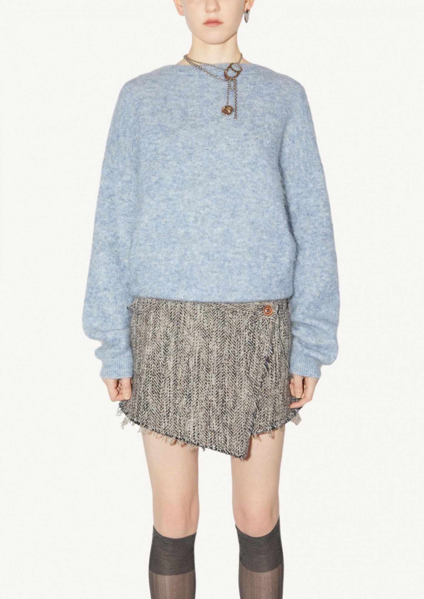 Pull en mohair et laine bleu denim