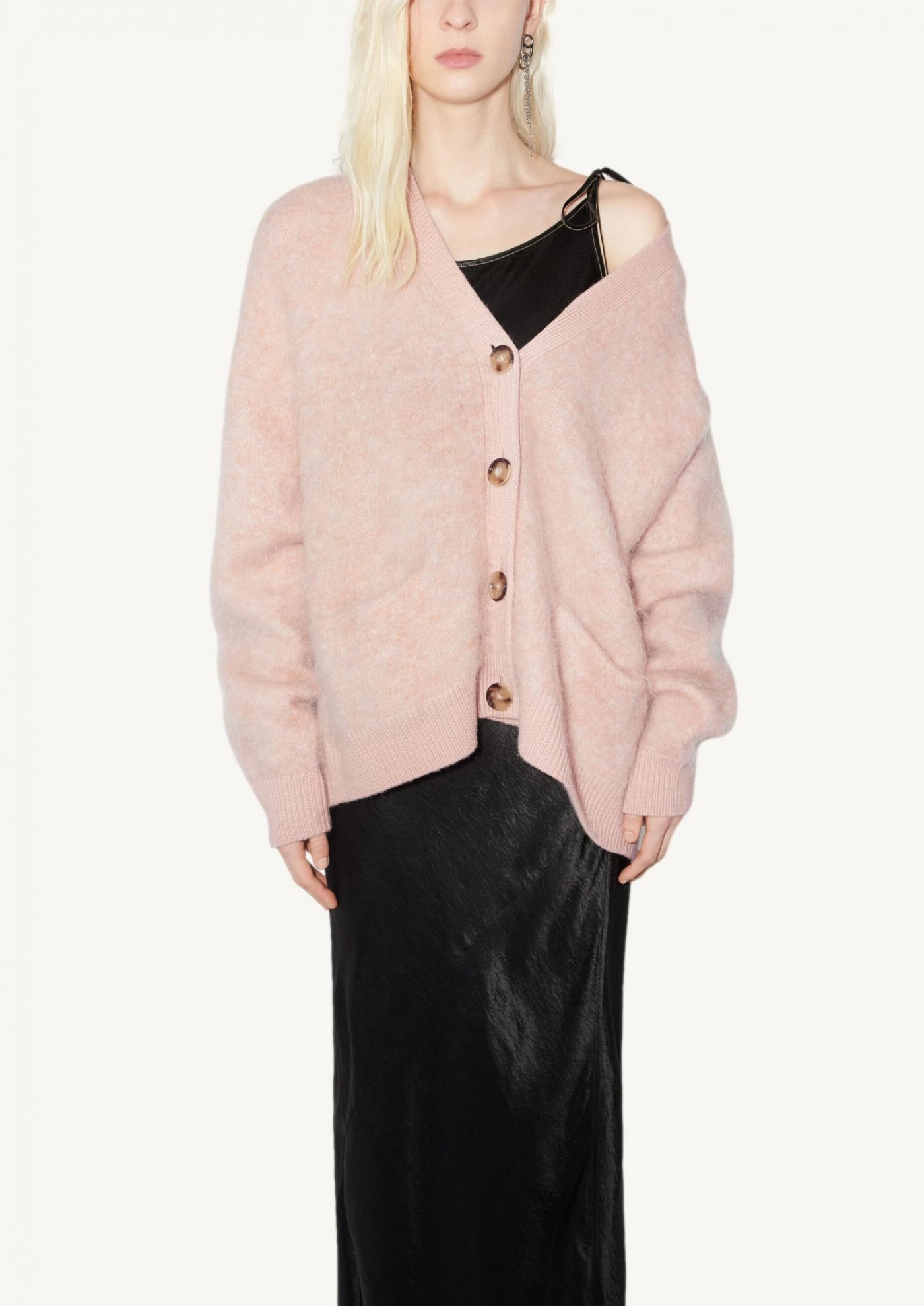 Cardigan en laine et mohair rose