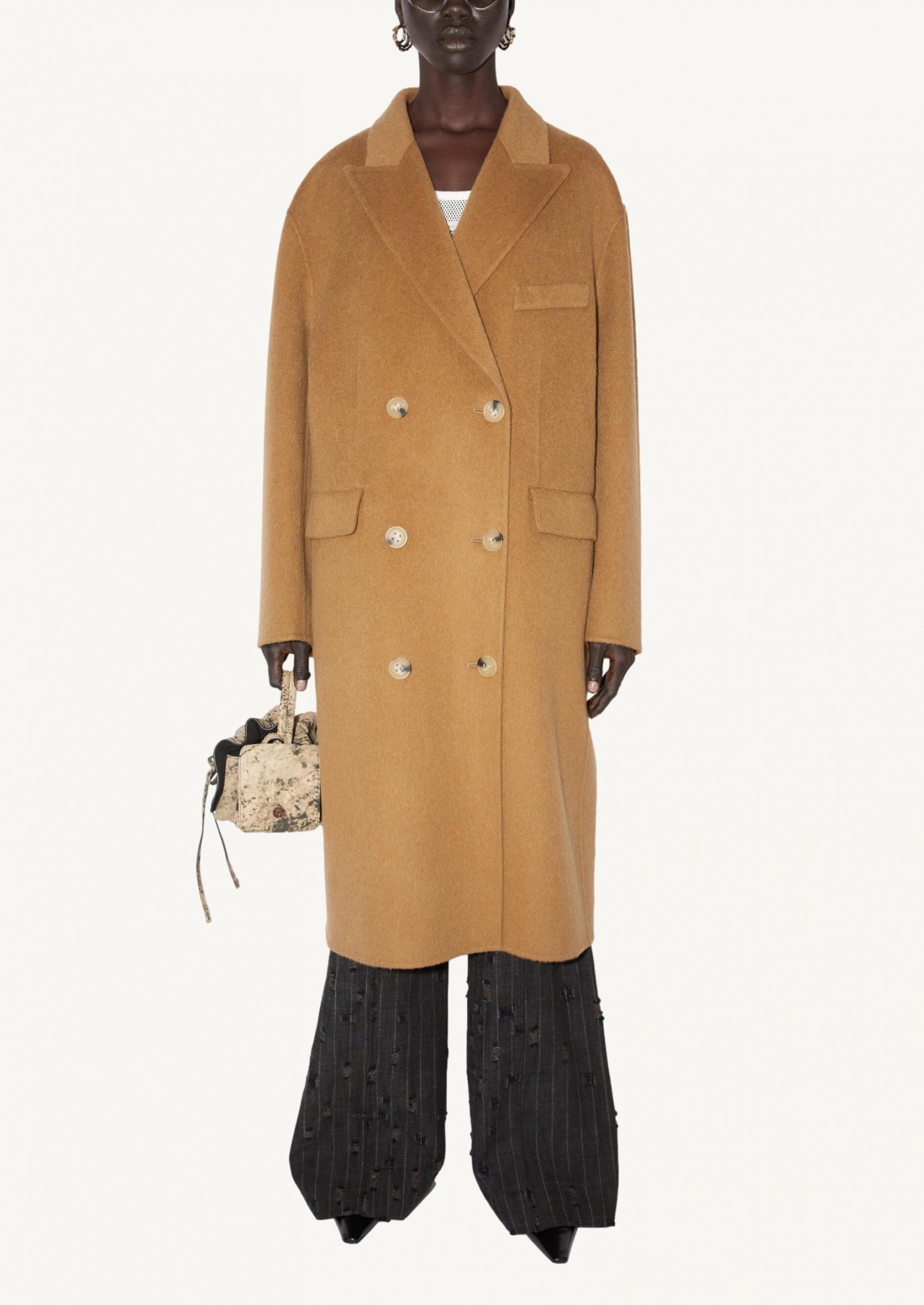 Double-breasted belted coat grey charcoal