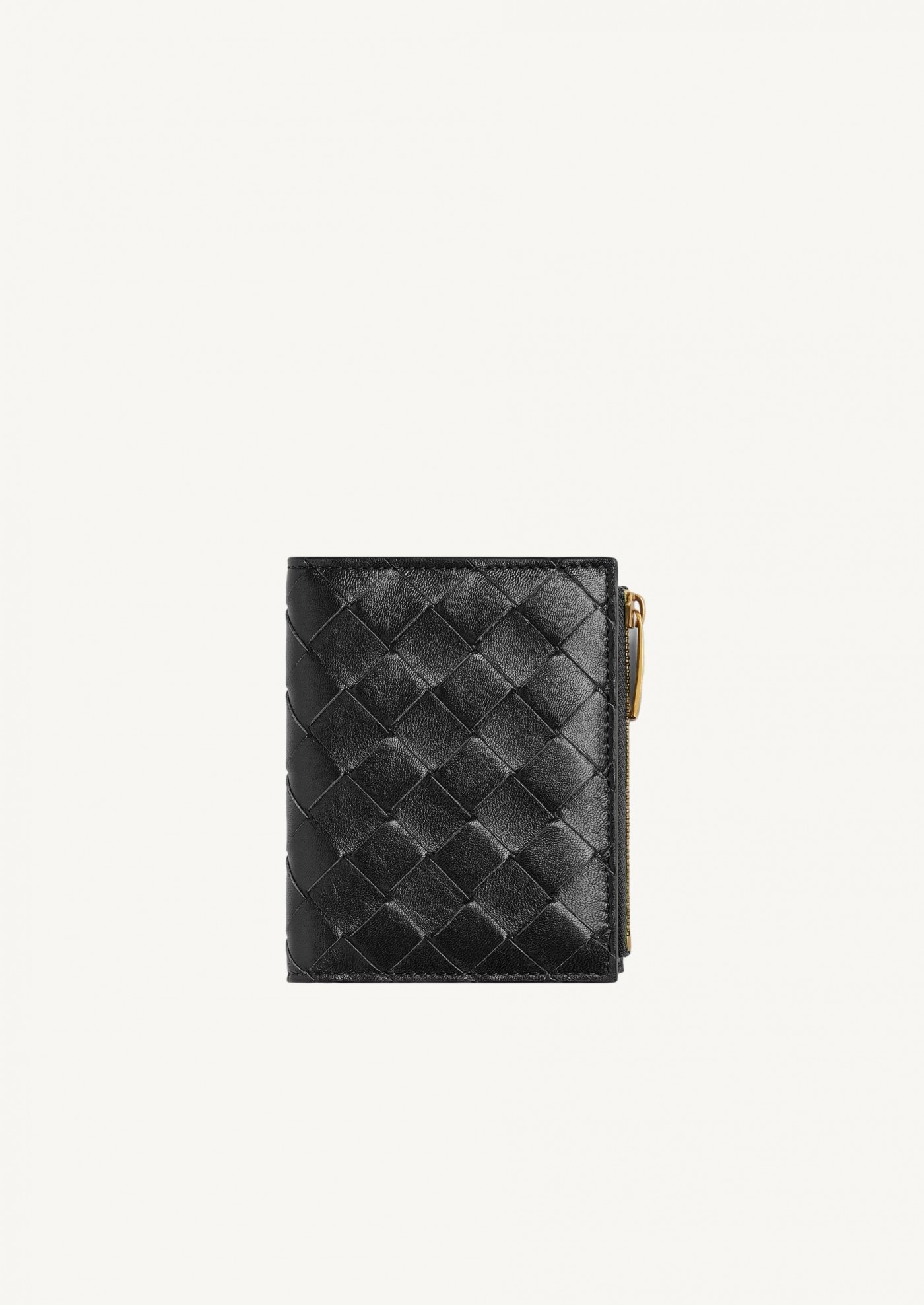 Porte-Feuille Intrecciato Petit Format À Deux Volets Et Zip Black