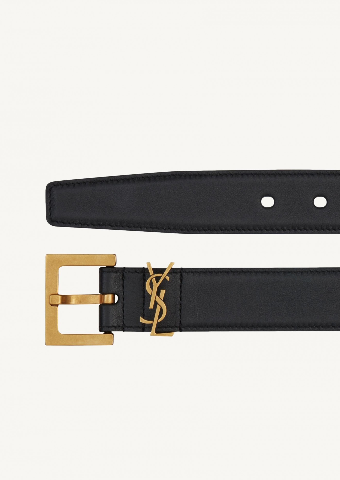 Cassandra belt with square buckle in smooth black and silver leather ...