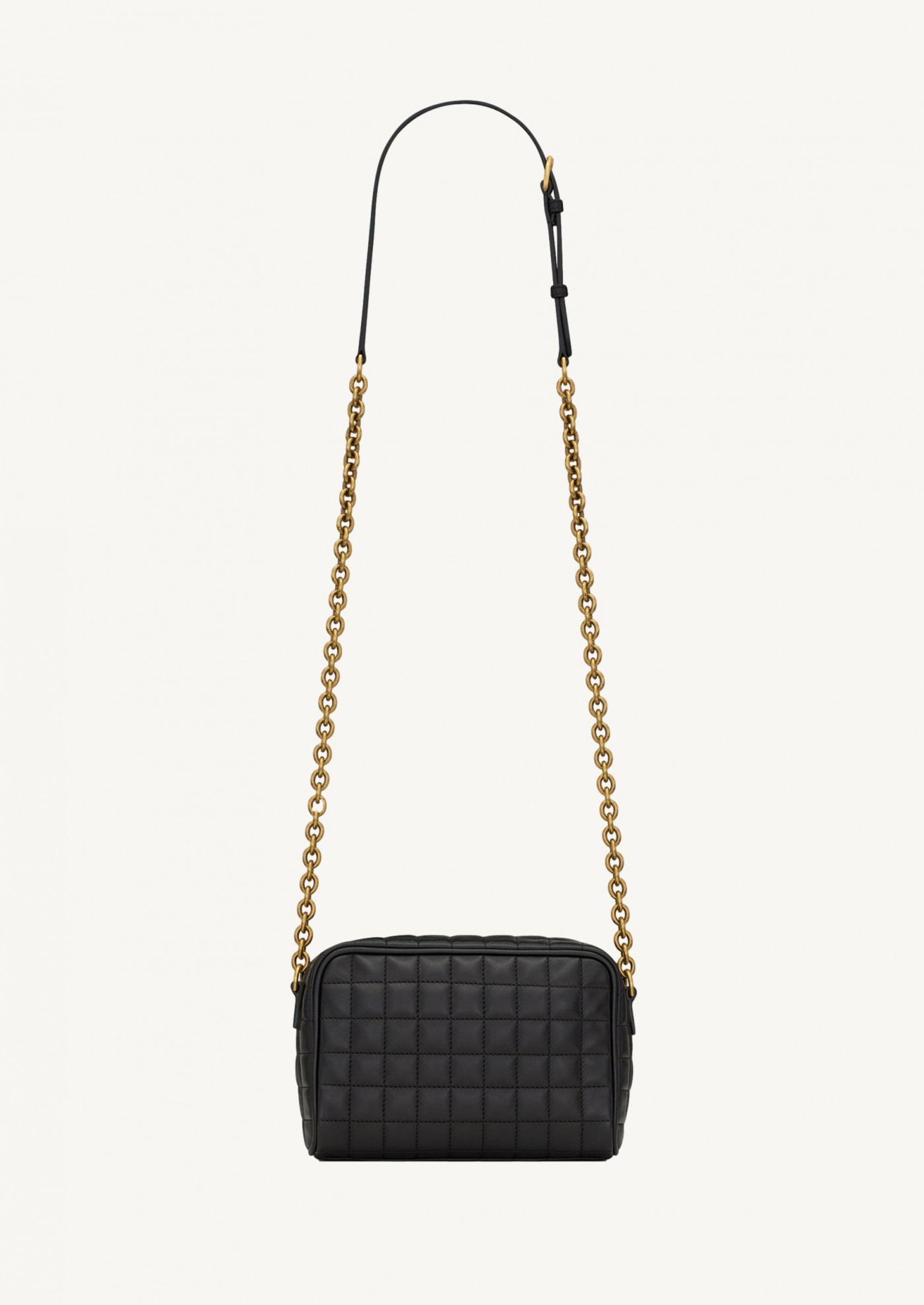 Cassandre quilted square mini camera bag in black lambskin leather