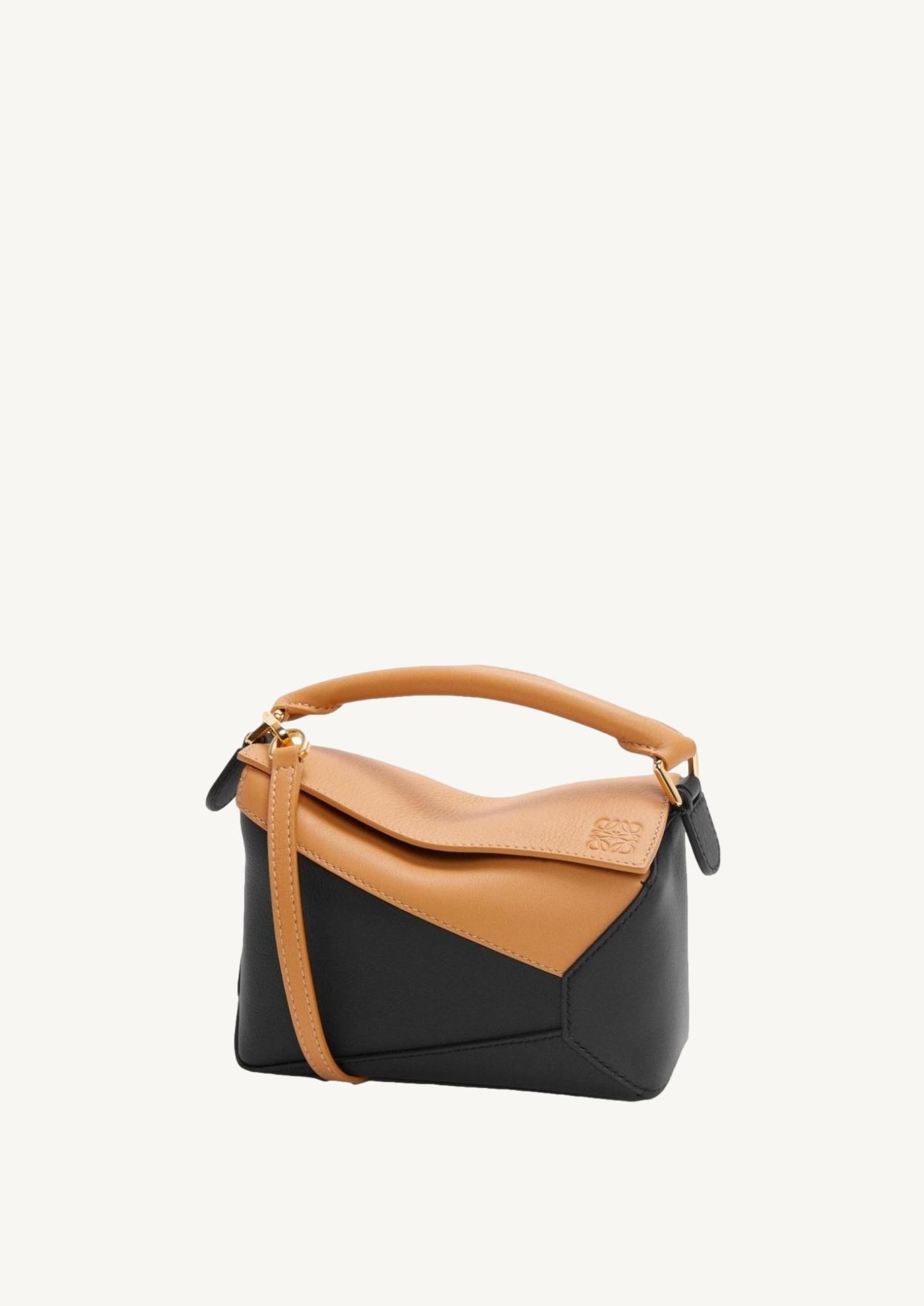 Puzzle Edge mini bag in classic warm desert/black calf leather