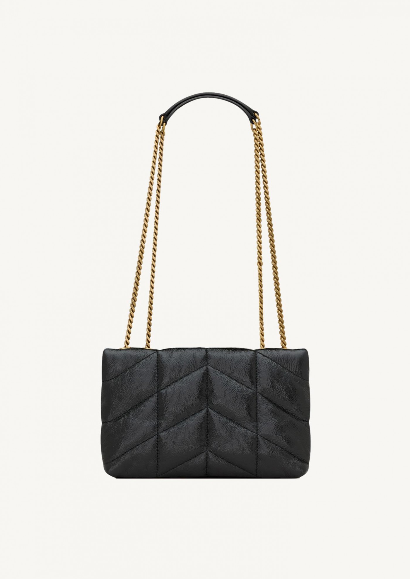 Puffer toy bag in shiny grained leather black