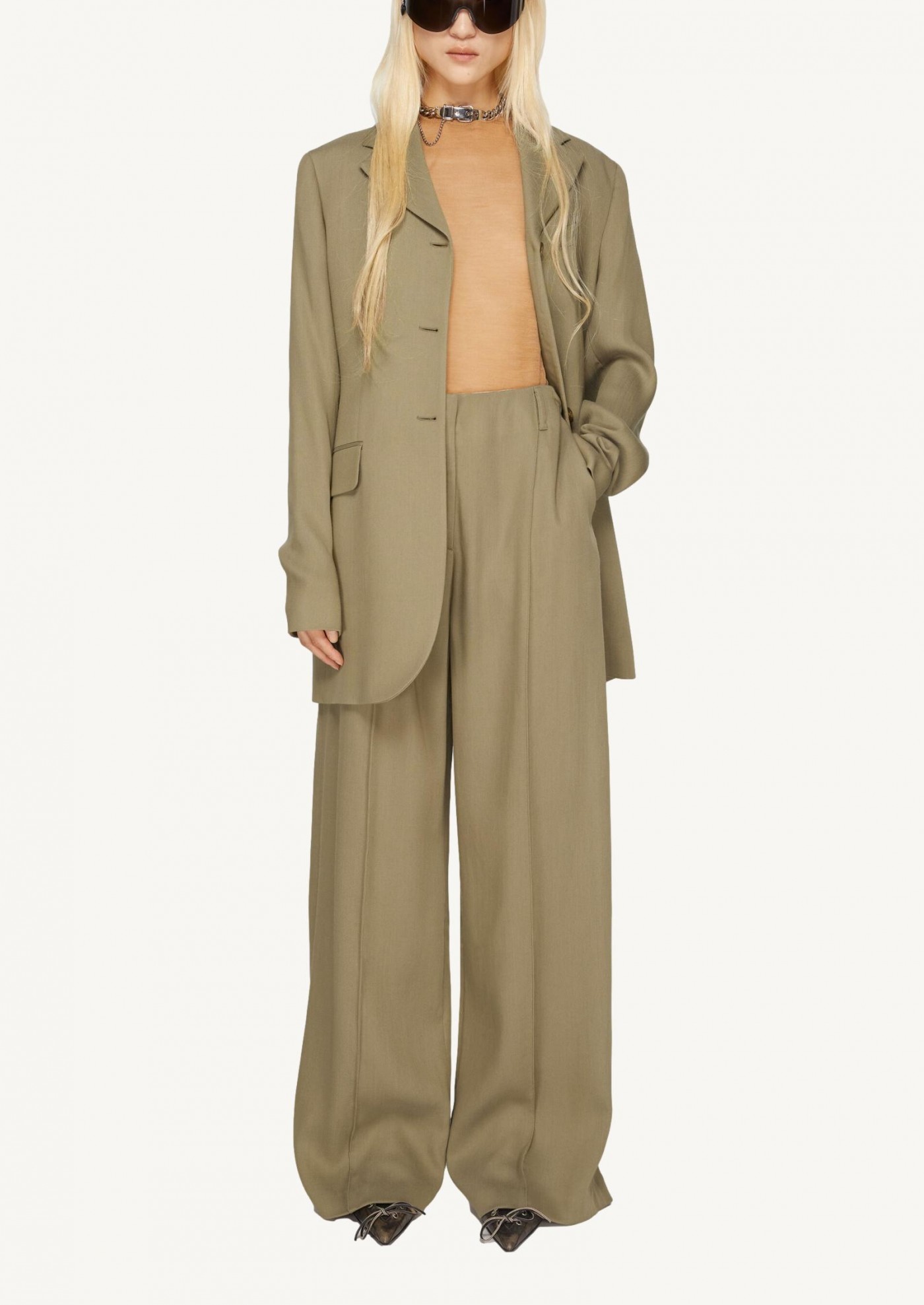 Beige wool blend tailored trousers