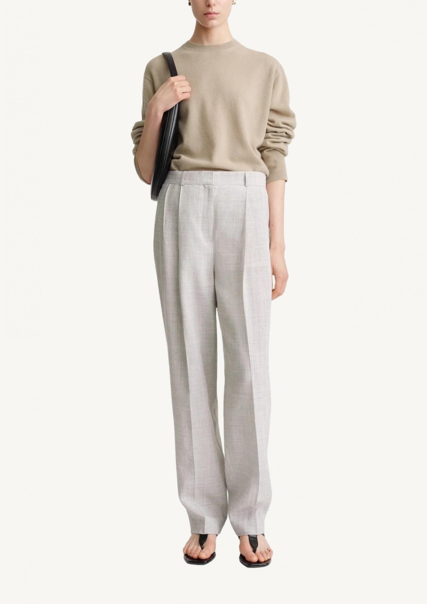 Double-pleated tailored trousers oat melange